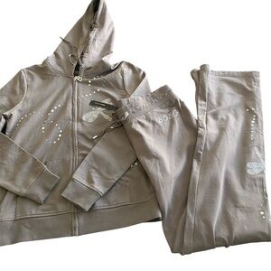 NWT BCBGMaxAzria Cinder Hoodie & Pant Set with Rhinestone Dragonfly‎ Design Sz L